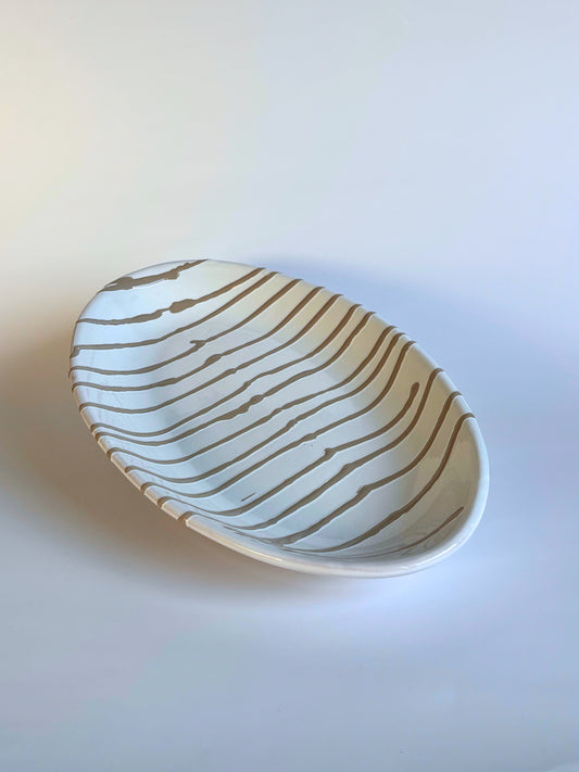 Serving dish Striped Taupe