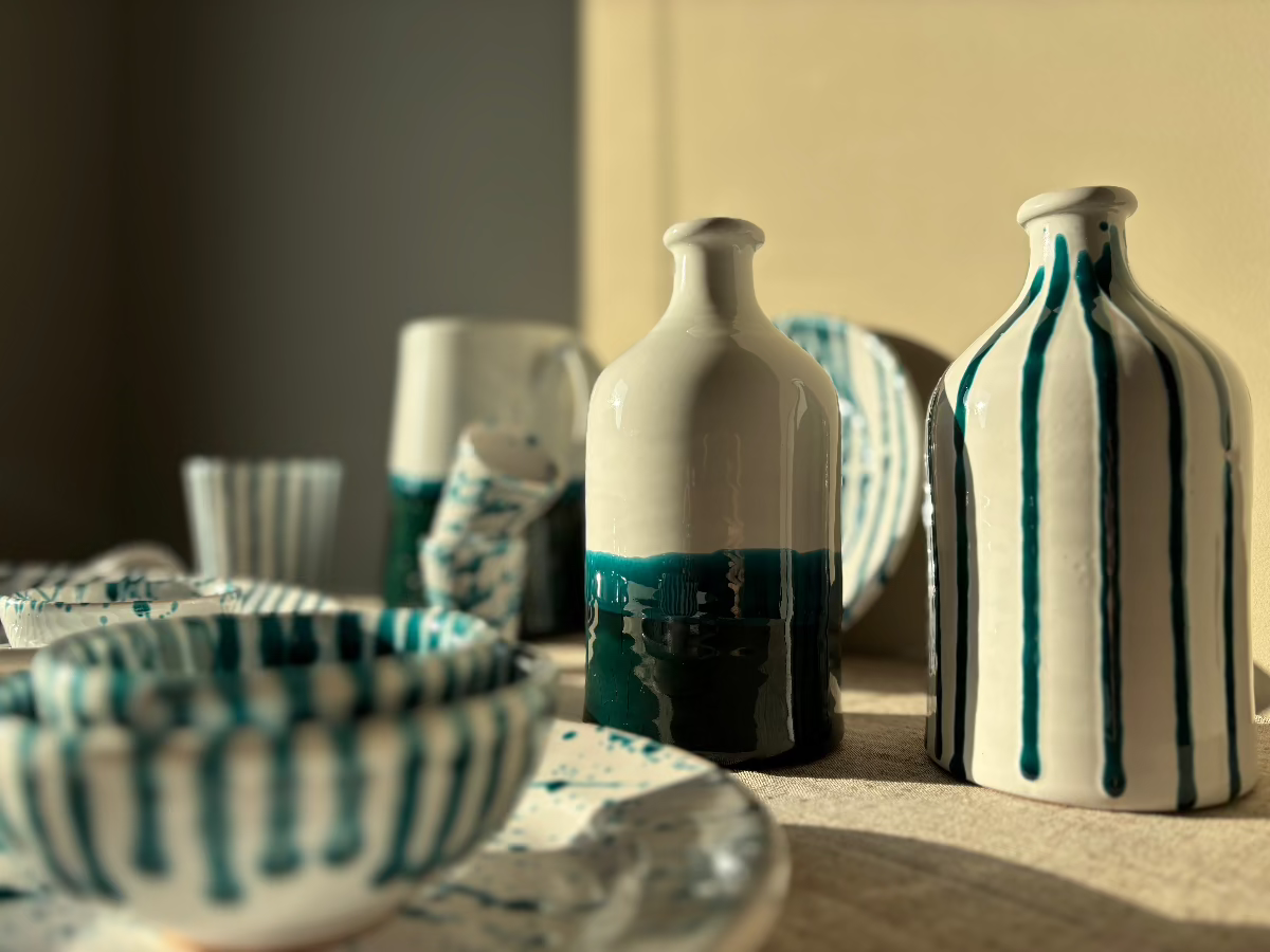 Oil Bottle Striped Green