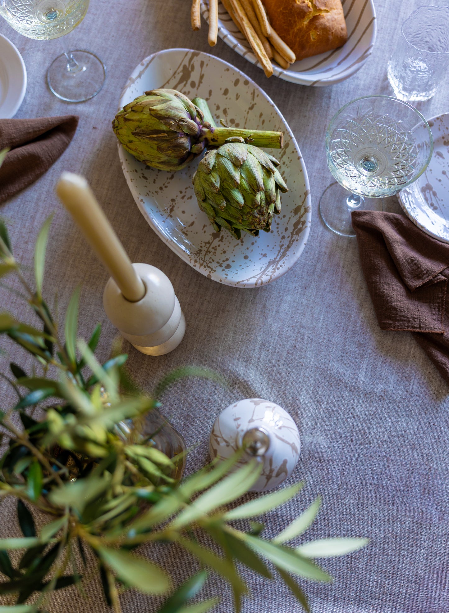 Serving dish Splashed Taupe