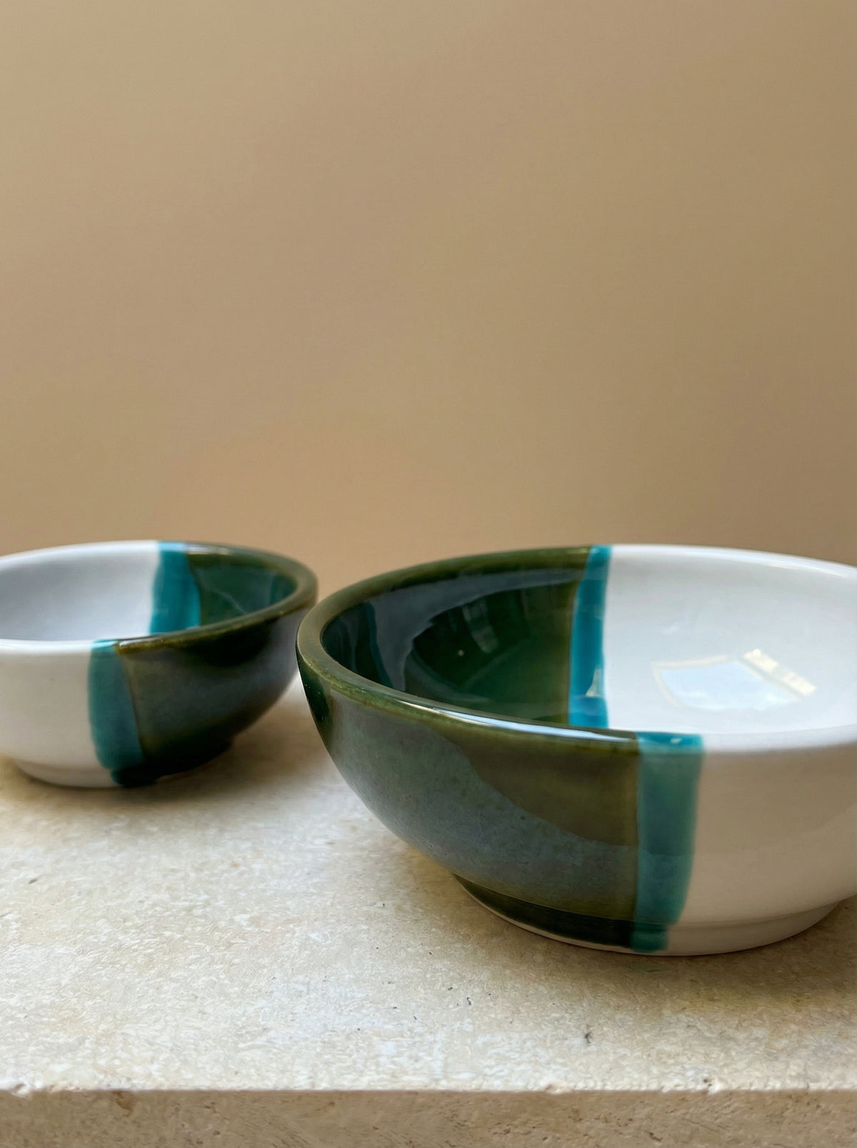 Keramische Schaaltjes Dipped Groen – set van 2 | 12 & 8 cm