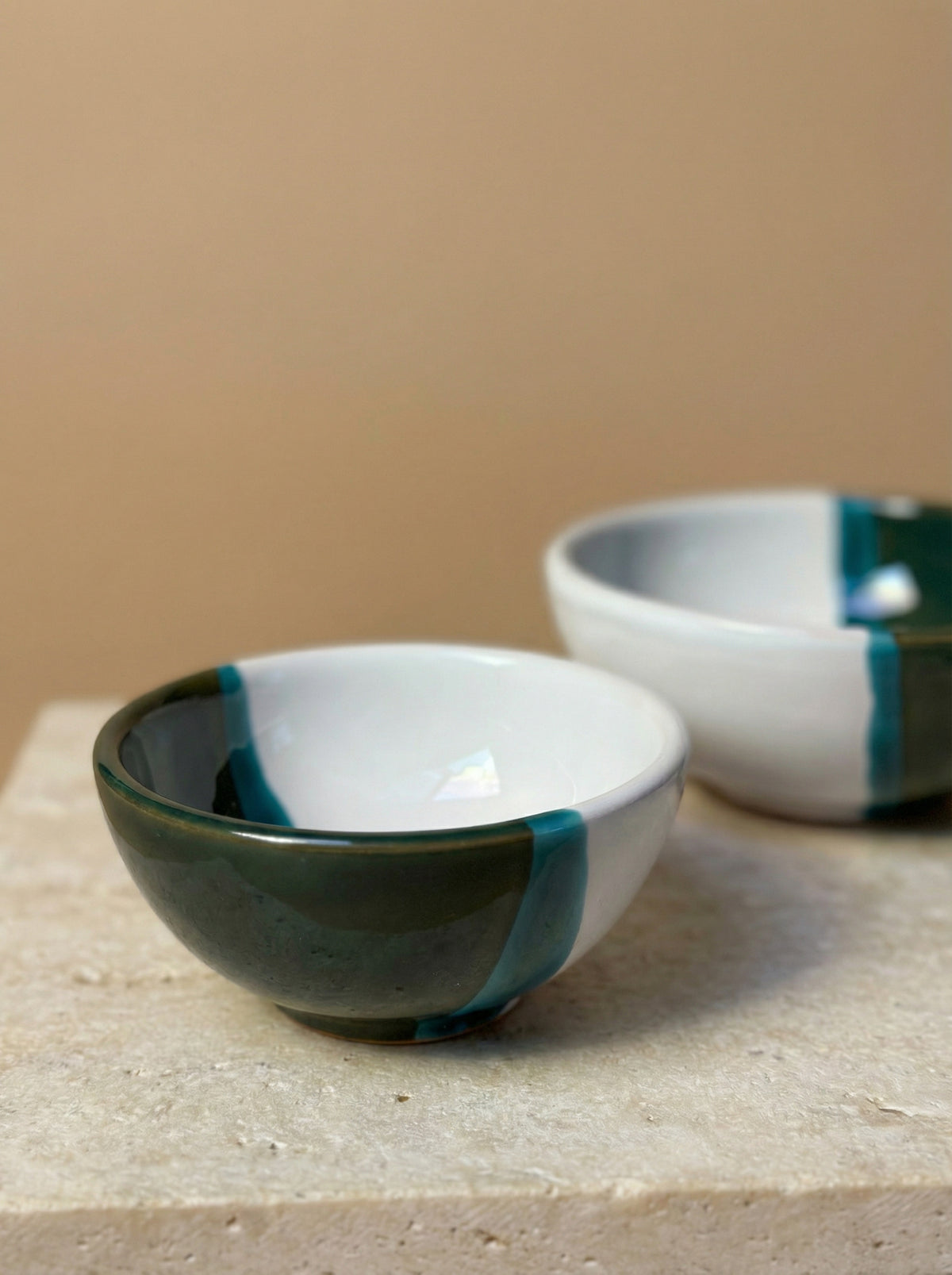 Keramische Schaaltjes Dipped Groen – set van 2 | 12 & 8 cm